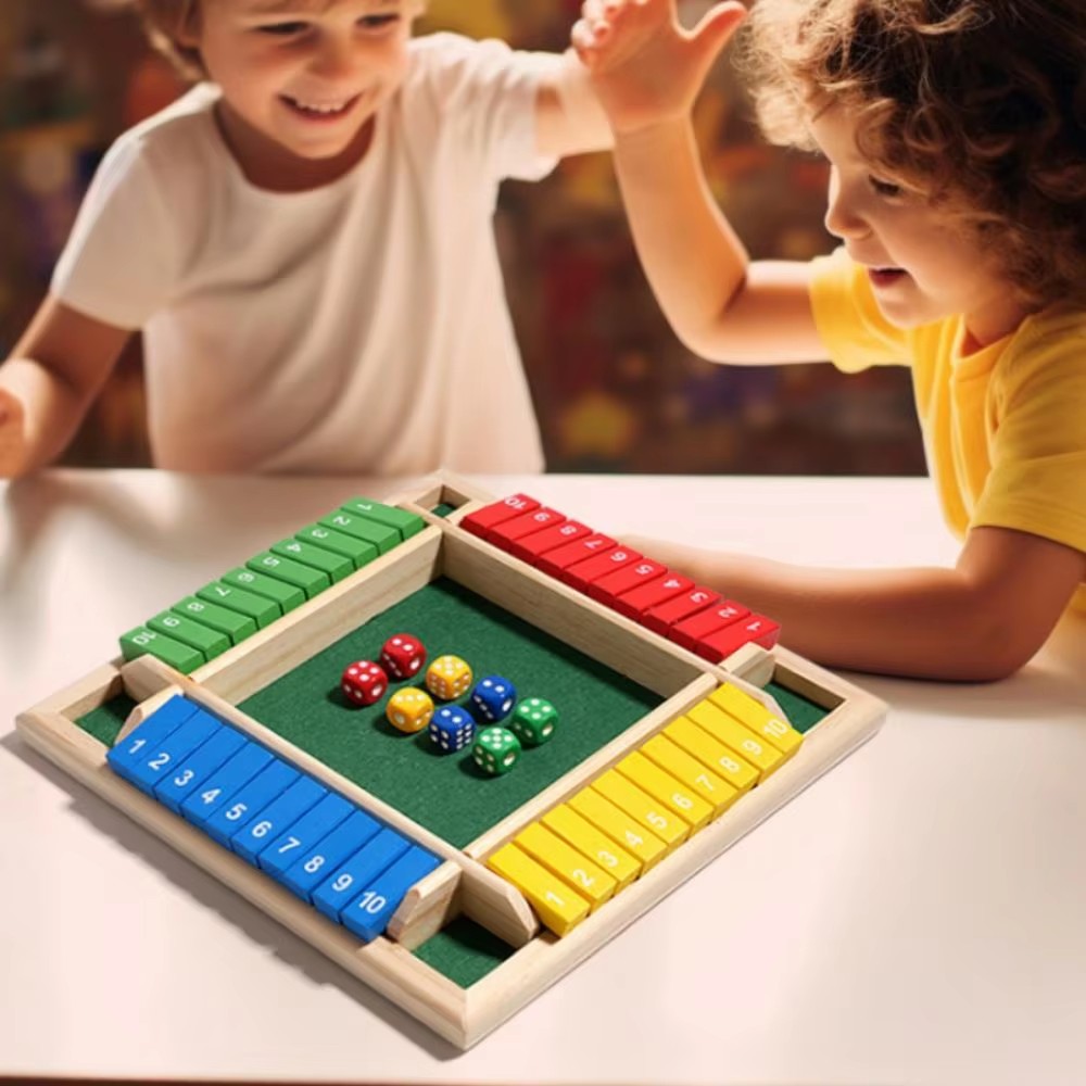 Shut The Box Craps Brettspiel mit Holzklappen für 4 Spieler, Pub-Bar-Partyzubehör, Familienunterhaltung für Kinder und Erwachsene