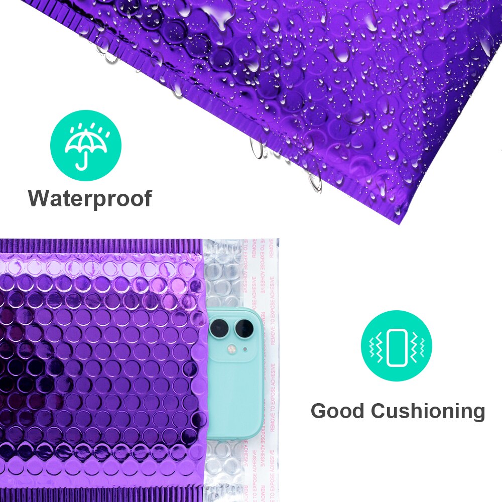 Rapidypack 10 stuks paarse poly-bubbelenveloppen, zelfklevende, gewatteerde bubbelenveloppen, waterdichte koerierszakken, verpakkingsbubbelenvelop