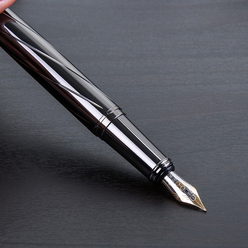 1 pièces haut de gamme exquis stylo plume métal mat noir 0.5mm plein métal luxe stylo plume bureau école papeterie stylo