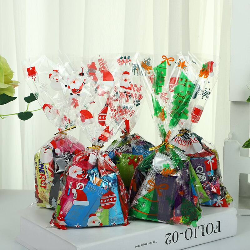 50 Stks/zak Kerst Snoep Verpakking Zak Pvc Transparante Bag Jaar Kerstversiering Bakken Biscuit Verpakking