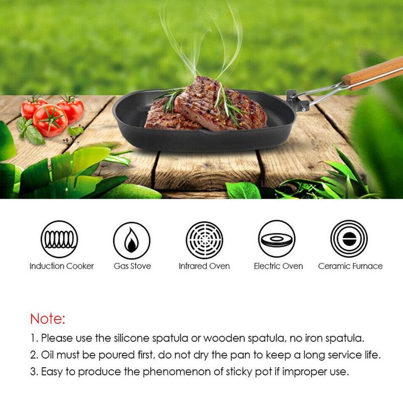 Sartén plegable portátil para Picnic al aire libre, utensilios de cocina antiadherentes de hierro ultraligero negro, utensilios de Camping