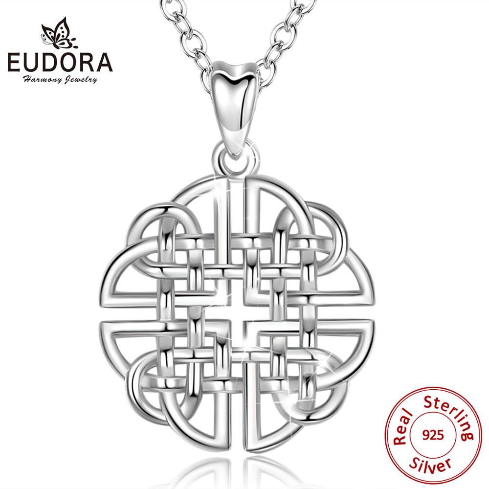 EUDORA 925 Sterling Silver Celtics love Knots Vintage Pendant Necklace Anniversary Sterling Silver Celtics Jewelry CYD238