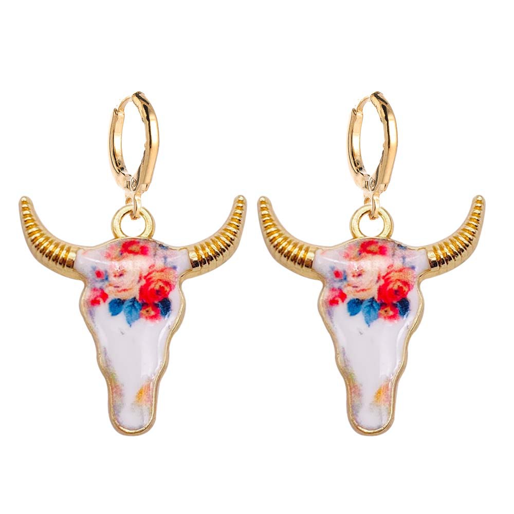 Pendientes de cabeza de toro esmaltados coloridos, vaquera occidental, pendientes colgantes de aleación, joyería: Pistola negra plateada