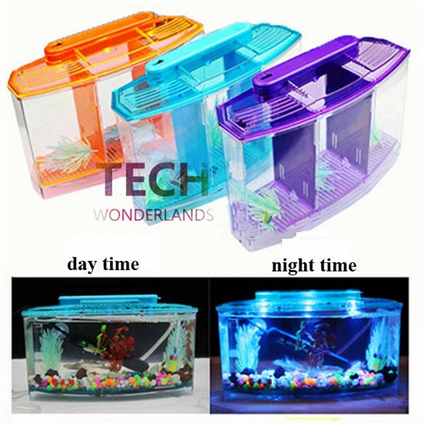 Mini acuario pecera acrílico tres aberturas luz LED lucha Betta