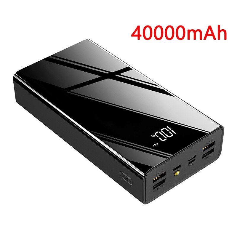 30000mAh 40000mAh 50000mAh Powerbank with Flashlight Portable Charger External Battery Poverbank For iPhone 11 Xiaomi Power bank: 40000mAh Black