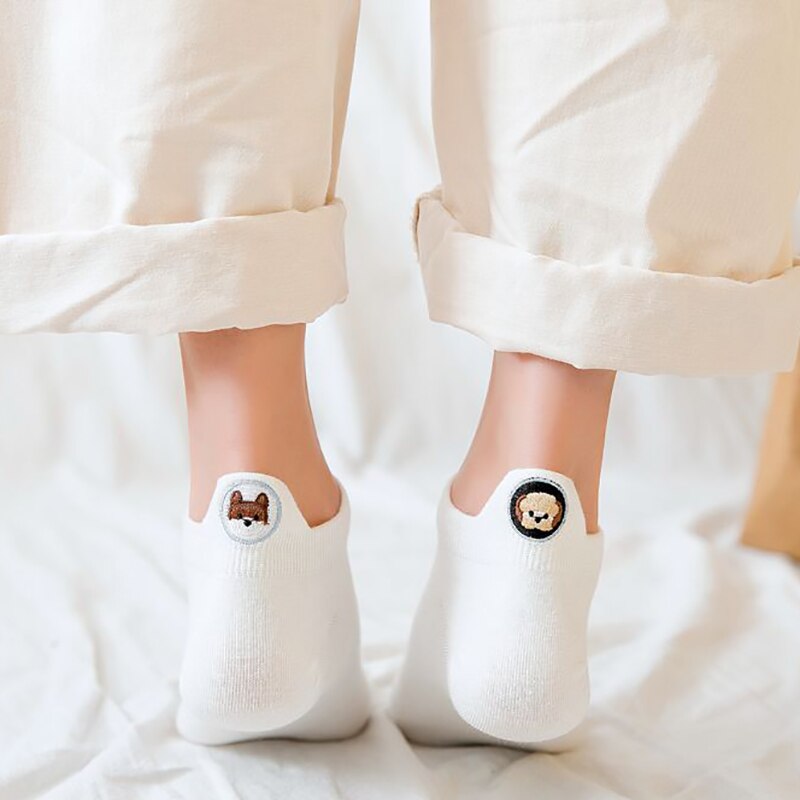 Funny Woman Socks Women 4 Pairs Pack Short Ankle Socks Happy Kawaii Girls Cotton Cartoon Cute Heart Casual Sock harajuku Sox