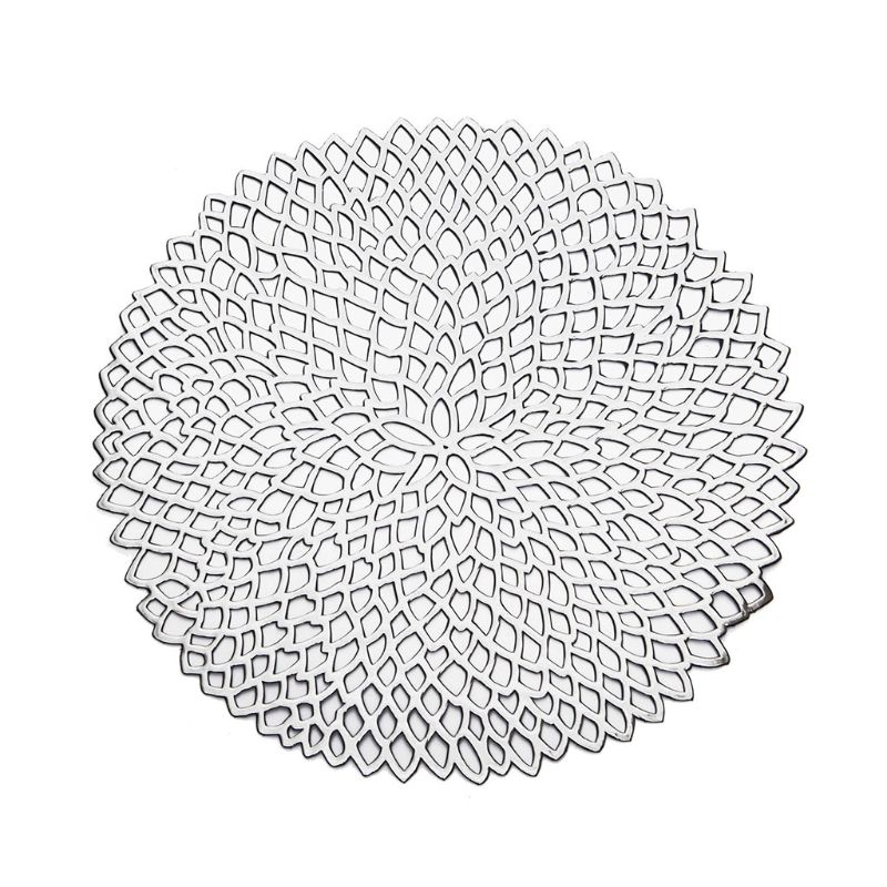 Salvamanteles de comedor de forma redonda de 38cm con aislamiento de flores, salvamanteles metálicos decorativos de PVC para posavasos, salvamanteles de 4 Col