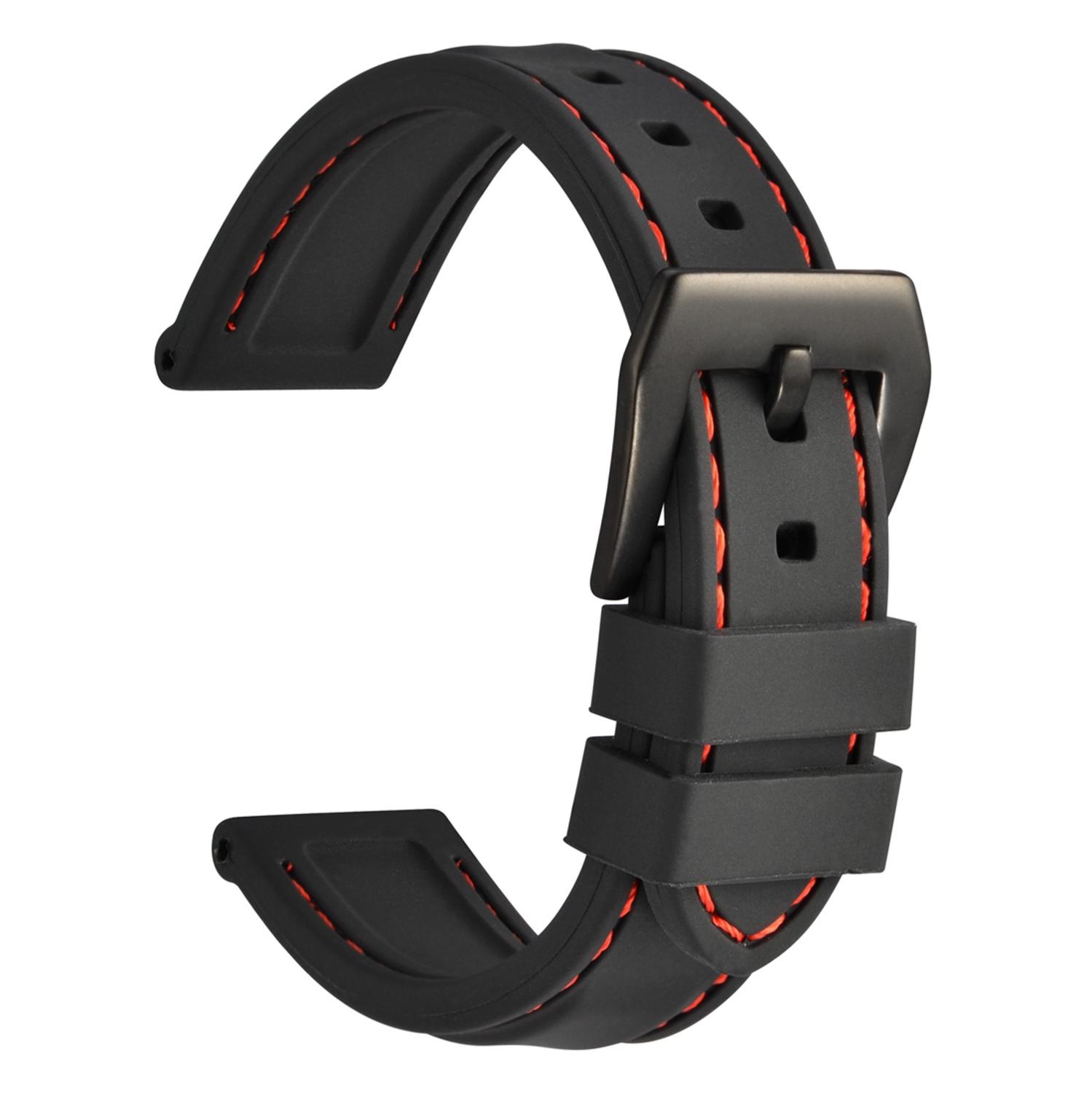 Wocci Siliconen Rubber Horlogebanden 18Mm 20Mm 22Mm 24Mm Diver Zwart Blauw Grijs Waterdichte Polsband Sport Stijl horloge Band Strap: Black / 22mm