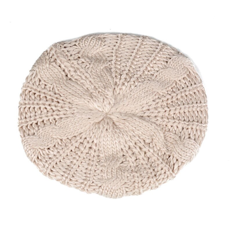 Klassieke gebreide muts, warme wintermuts, skimuts, wollen gebreide damesmuts, effen kleur, 1pc damesbal, wollen muts: Beige