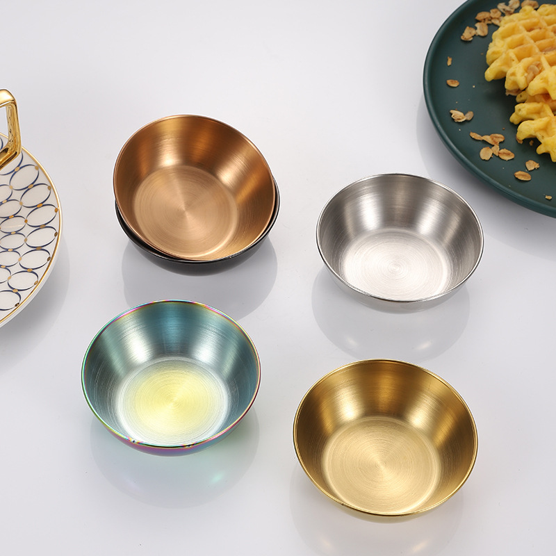 4pcs Golden Sauce Dish Appetizer Serving Tray Stainless Steel Sauce Dishes Spice Plates Kitchen Supplies Plates Spice Dish Plate