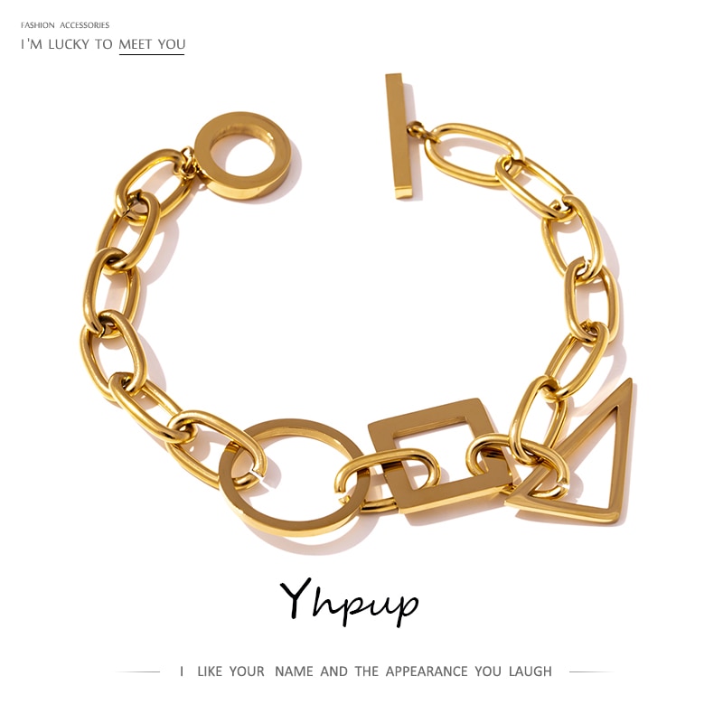 Yhpup Stainless Steel Jewelry Stylish Unique Geometric Chain Bracelet for Women браслеты женские Accessories