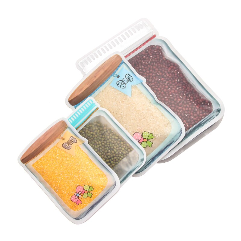 Reusable Mason Jar PE Plastic Smell-proof Storage Bag Stand Up Zipper Bags Food Storage Bag Kitchen Home Organization
