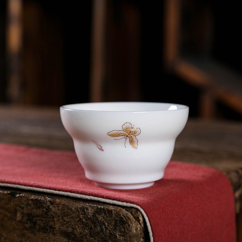 Ceramic Dehua Ceramic Whiteware Teacup Stacking Single Cup Hand-Painted Cup Kung Fu Tea Set Condensed Cute Tea Set Teacups: teacup3