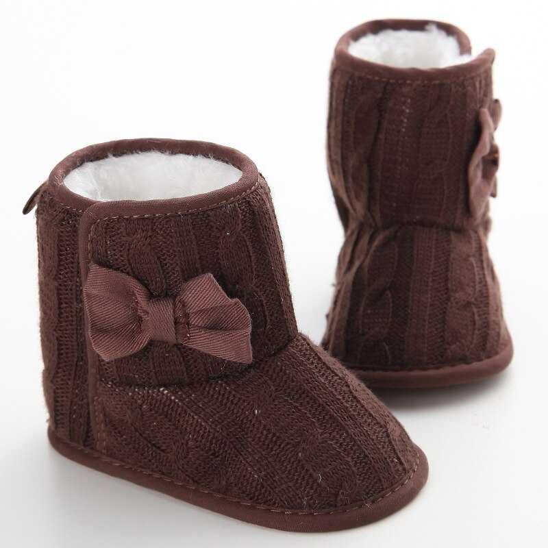 Baby Meisje Jongen Effen Grijs Snowboots Winter Strik Laarsjes Baby Peuter Pasgeboren Crib Schoenen 0-18M: Bruin / 0-6 months