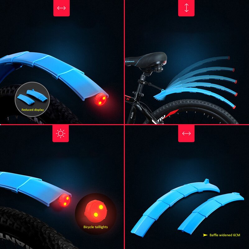 Telescopic Folding Bicycle Fender Set with Taillight MTB Mudguard Bicycle Front Rear Fender for Road Bike Mud Guard