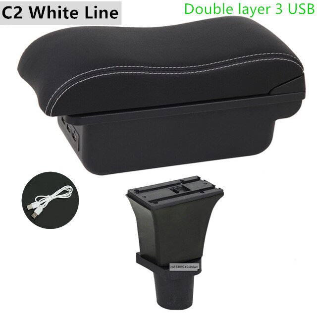 Car Armrest Box for Citroen C1 Special Retrofit Parts Center Storage Box with USB LED Light Accessories: C2 White Line