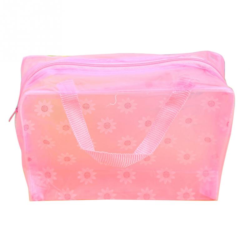 Transparante Waterdichte Make Opbergtas Bloemen Gedrukt Make-Up Tas Travel Organizer Koreaanse Badkamer Wassen Tas Grote: pink