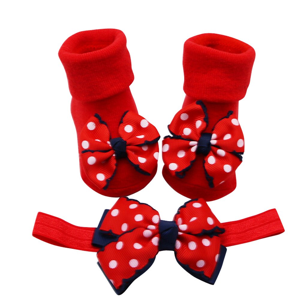 Baby girl socks baby anti-slip socks winter socks for newborns solid warm cute socks +1pc hair belt toddler girls bow