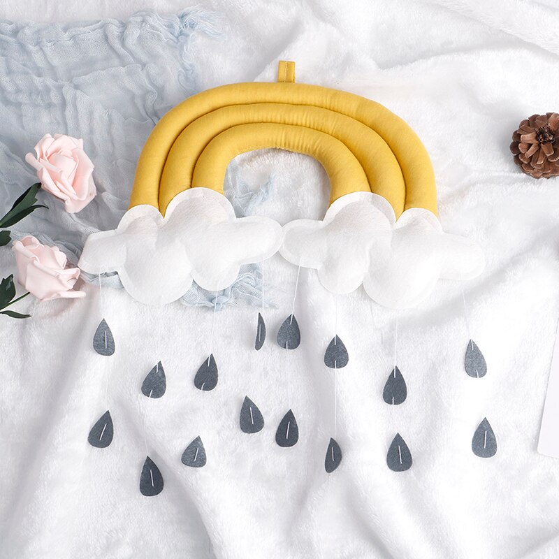 Tienda de campaña con colgante para cuna de bebé, accesorios de lluvia en la nube, colgante móvil de tela, accesorios de fotografía, decoración de habitación de bebé,: Yellow