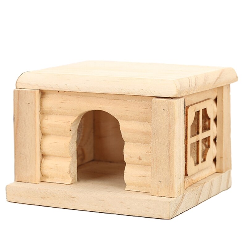 Nid de Hamster en bois naturel, Cage à dessus plat, fournitures pour souris gerbille petit Animal: Default Title