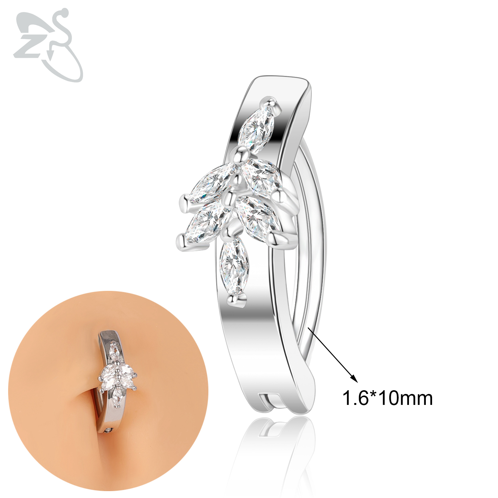 ZS 1 PC Leuke Vlinder Buik Navel Ring CZ Crystal Navelpiercings Bloem Snake Reverse Gebogen Navel Barbell Lichaam sieraden: Black Gun Plated