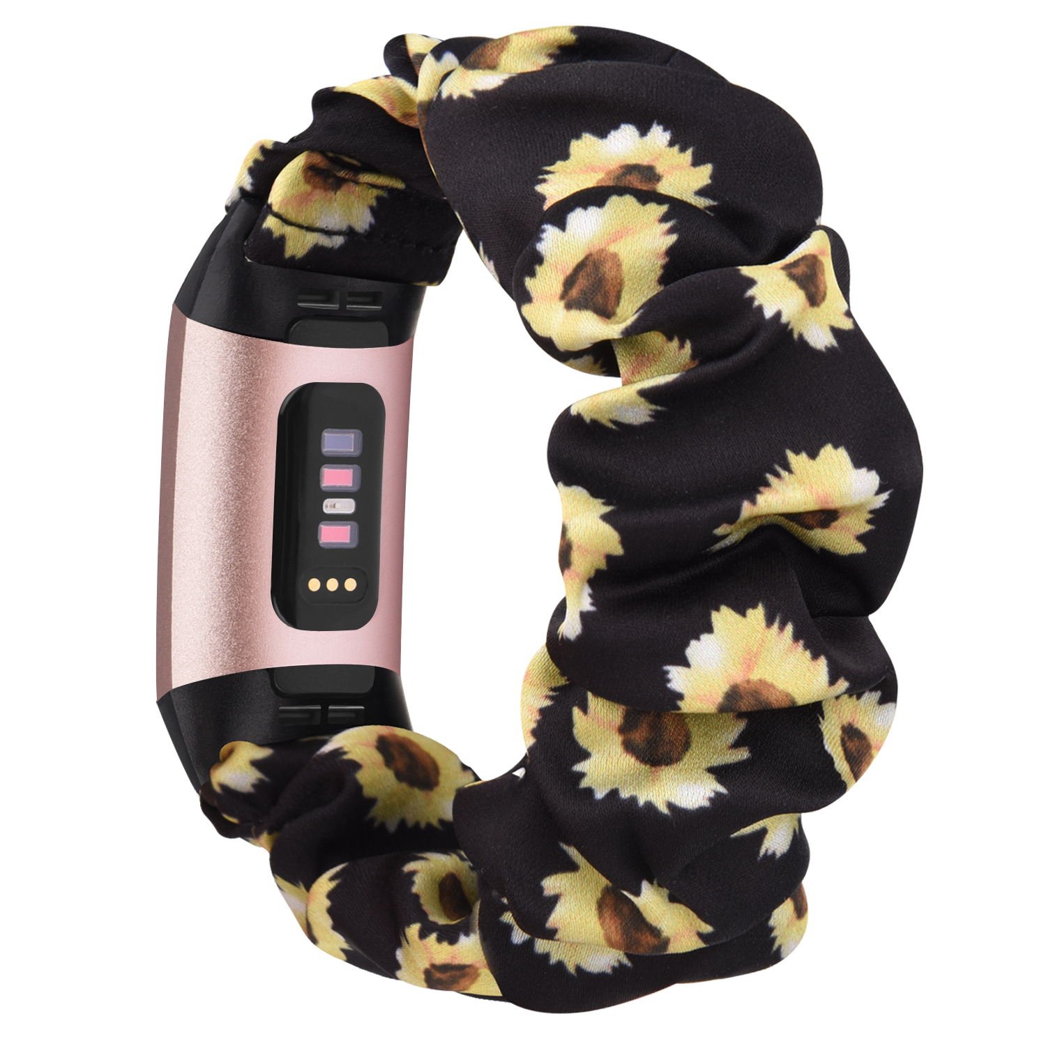 Nuovo cinturino elastico Scrunchie per Fitbit Charge 4 cinturino in tessuto a 3 cinturini cinturino per cinturino Fitbit Charge 3 4: Sun flower / Size S