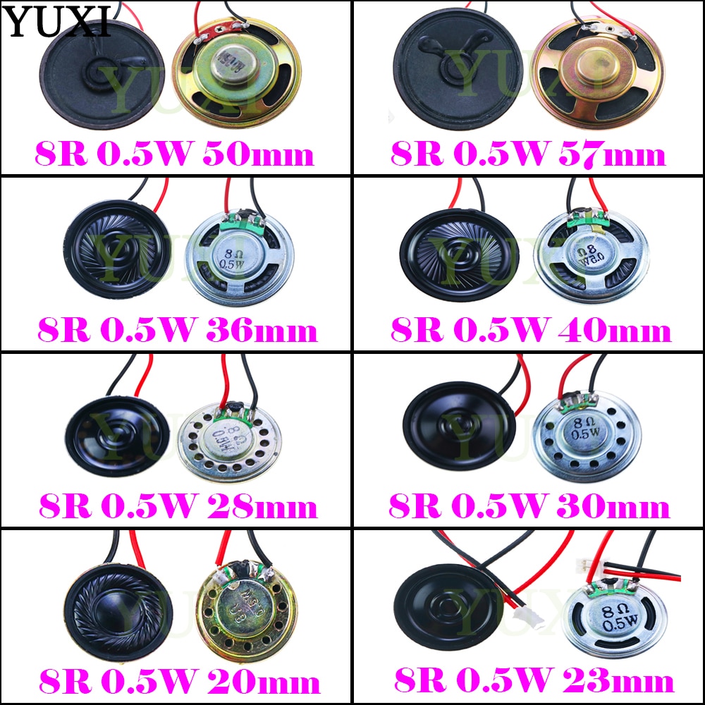 YUXI 1 stücke Ultra-dünne Lautsprecher 8 Ohm 8R 0,5 W Lautsprecher Durchmesser 20mm 23mm 28mm 30mm 36mm 40mm 50mm 57mm Mit P 2,0 Terminal Draht