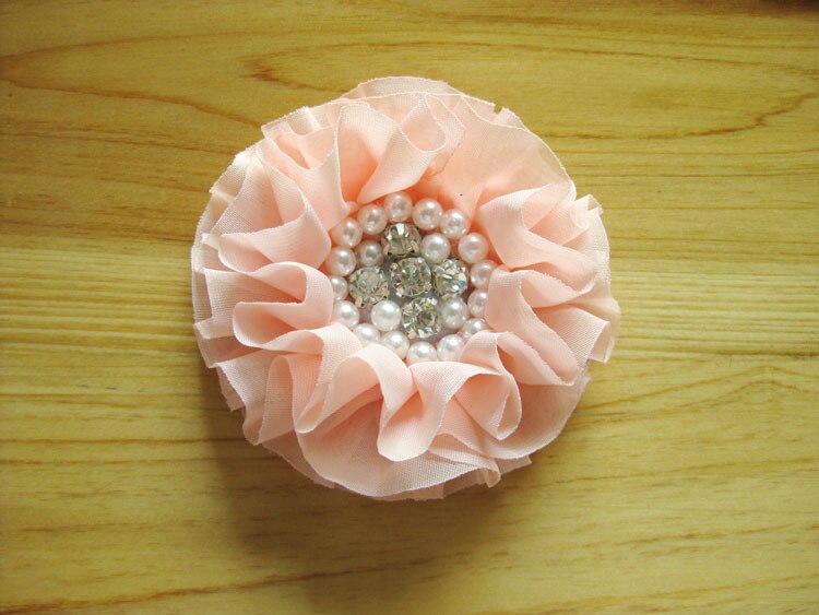 15 colours 30 stks/partij goedkope kralen stof chiffon verstoorde bloemen w/pearl rhinestone center voor baby bloem DIY haar accessoires