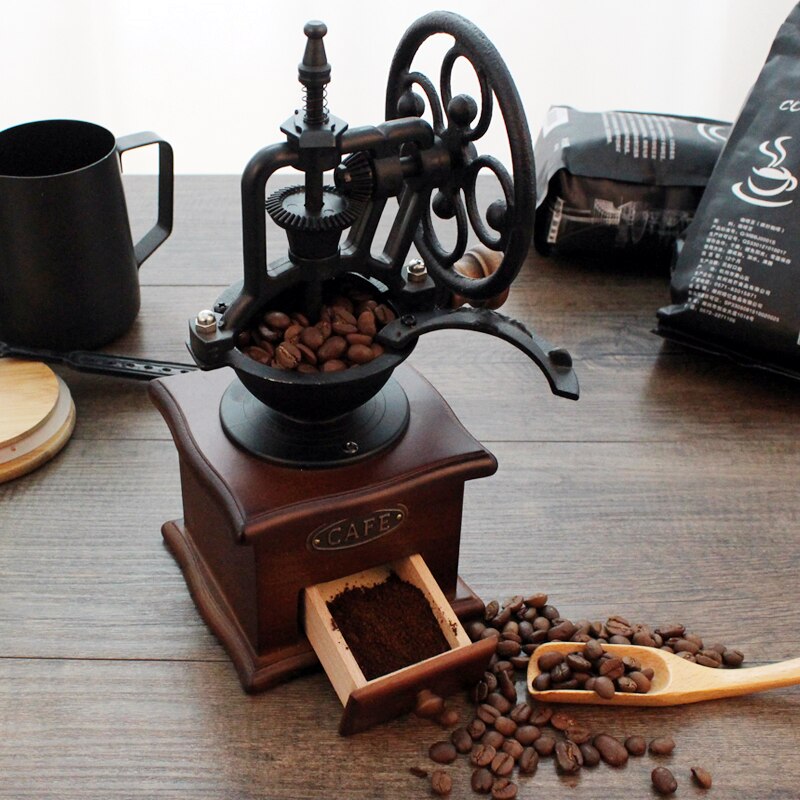 Handleiding Koffiemolen Bean Handgemaakte Slijpmachines Retro Grote Wiel Handleiding Koffiemolen Machine Keuken Tool Koffie Accessoires