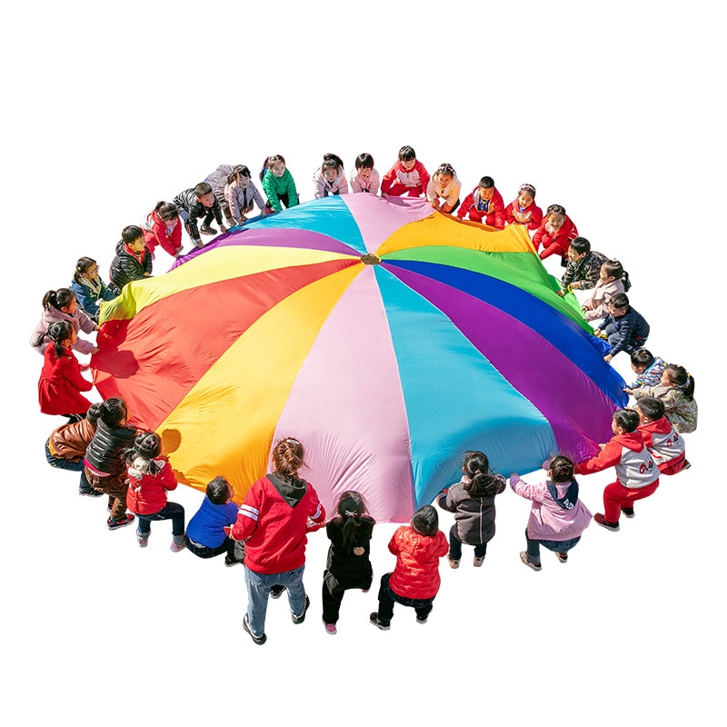 [Funny] Sports game 2M/3M/4M/5M/6M Diameter Outdoor Rainbow Umbrella Parachute Toy Jump-Sack Ballute Play game mat toy kids