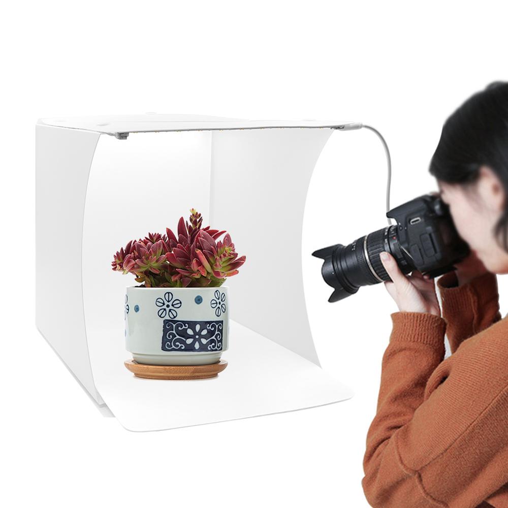 Upgrade Folding Photo Studio Photography Lighting Tent Softbox Kit 2 LED Panel 6 Backdrops Portable Desktop studio 24.5x22cm