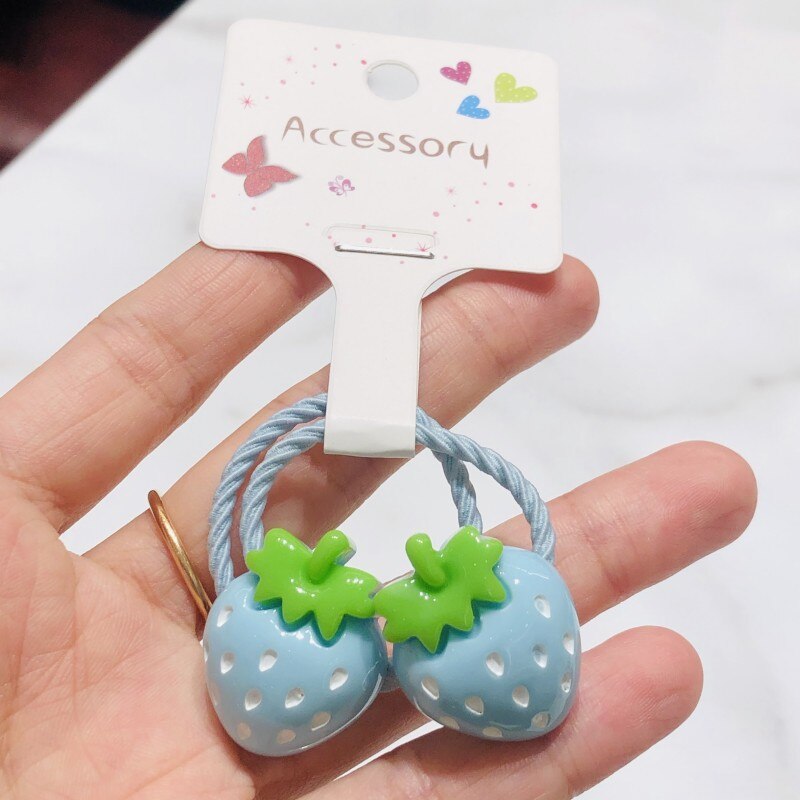 2 uds. De accesorios para el cabello de fresa brillante, bandas de goma para niños, gomas elásticas para el cabello, decoraciones para el cabello para niñas, lazos de goma: Verde militar