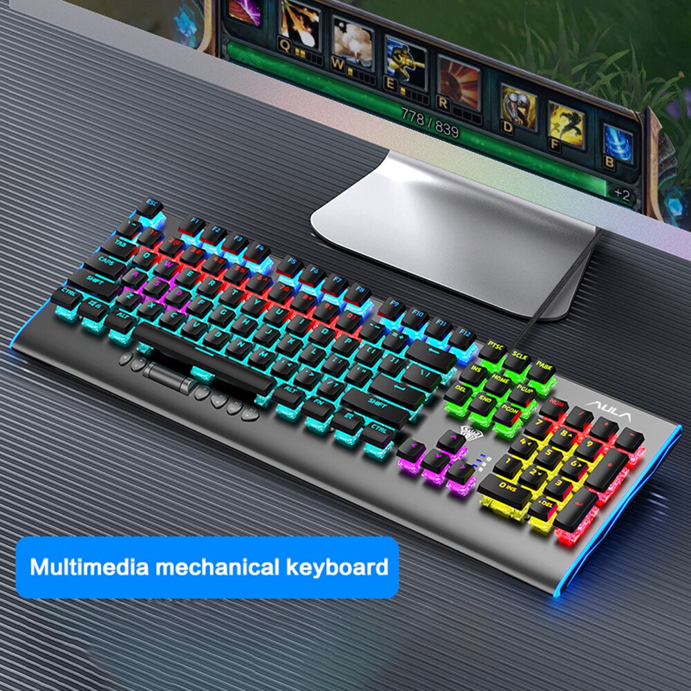 AULA F2099 104-key macro definition gaming laptop desktop multimedia rotary button mechanical gaming keyboard keyboard