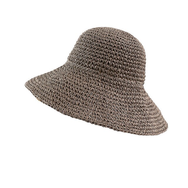 Verano gorros de Otoño de las mujeres planos Retro caídos tapa del borde hecho a mano sombrero de paja para dama al aire libre sol protección de playa sombrero de paja: 8