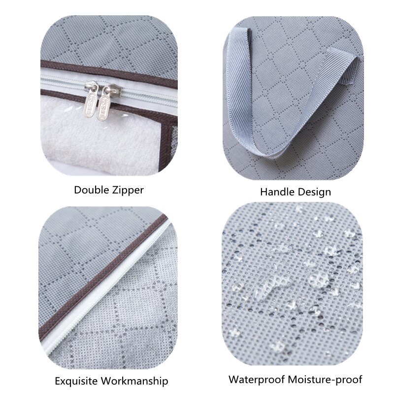 Foldable Storage Bag Home Non-woven Fabric Zipper Blanket Quilt Storage Organizer Bedroom Clear Closet Organization for Clothes