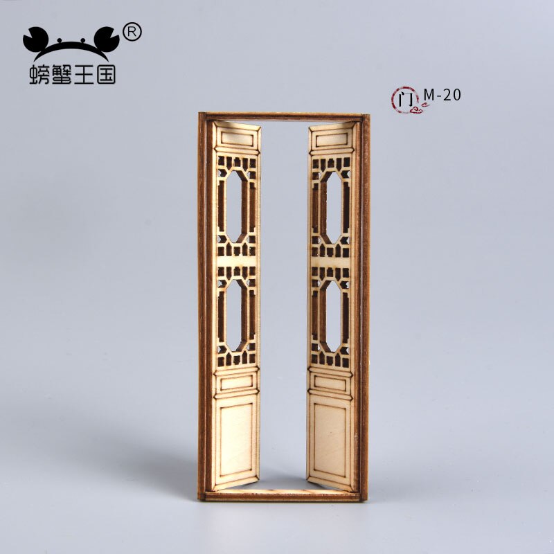 3pcs Dollhouse mini Furniture Miniature Doll accessories Chinese Style Wooden Movable Door model Building material: m-20