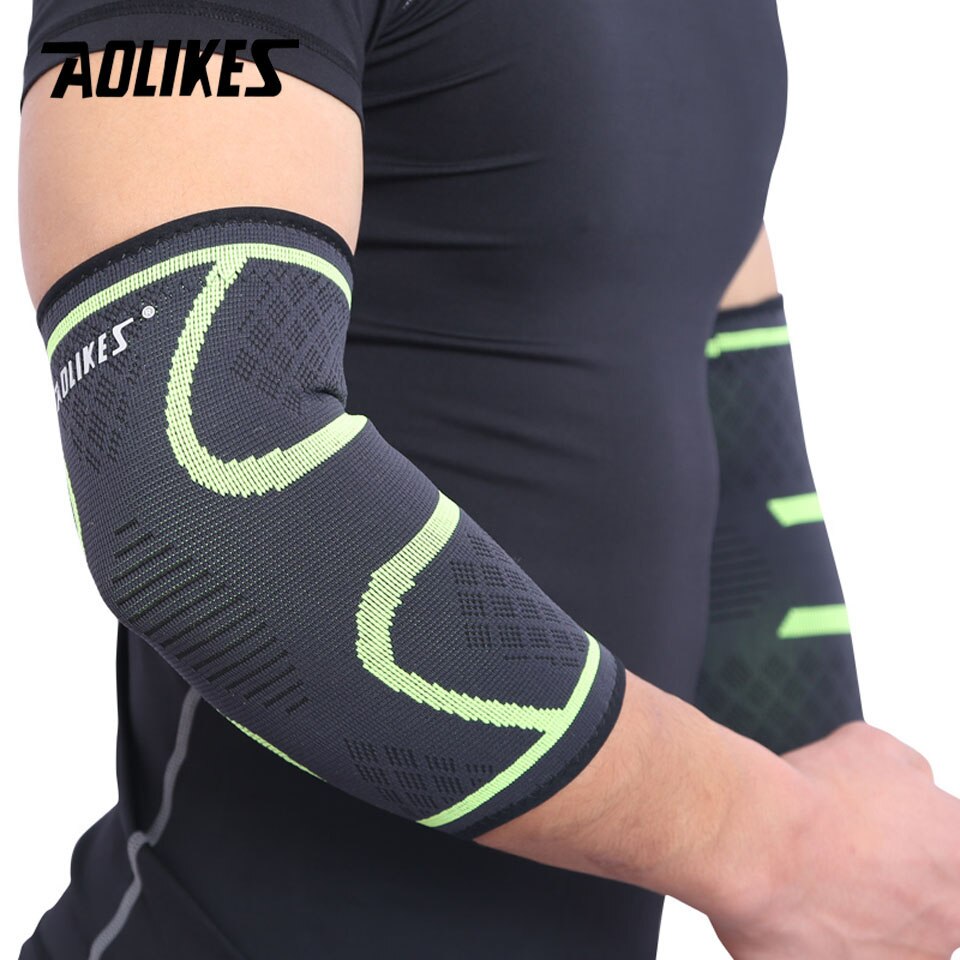 Aolikes 1 stuks elleboogondersteuning elastische gym sport elleboogbeschermende pad absorbeert zweet sport basketbal arm mouw elleboogbrace: Groente / Xl