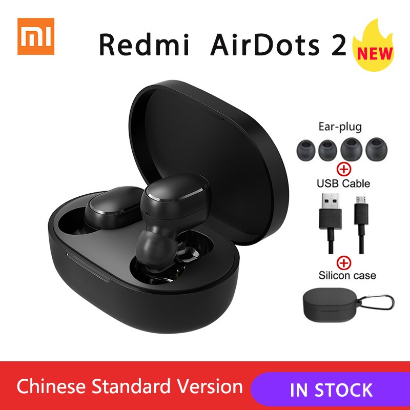 Xiaomi Redmi Airdots 2 TWS Earphone Wireless bluetooth 5.0 Earphone Stereo Noise Reduction Mic Voice Control: AirdotS2 black case