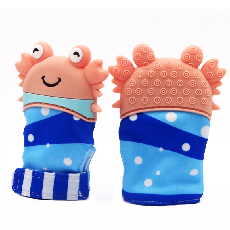 Baby Silicone Mitts Teething Mitten Glove Sound Teether Newborn Chewable Nursing Mittens Teether Natural Stop Sucking Thumb Toy