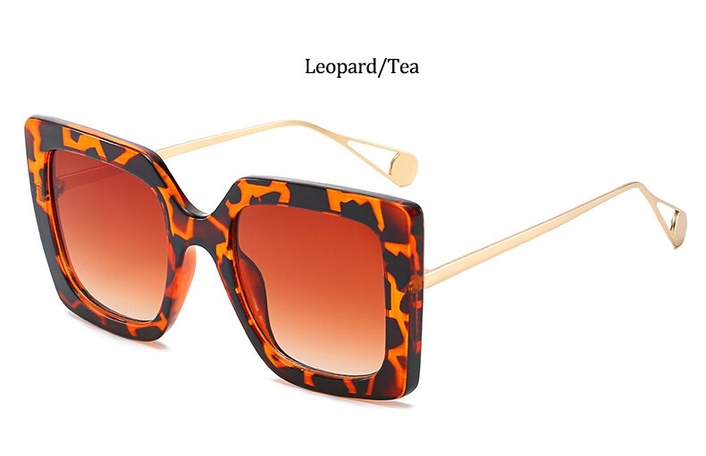 Neliömaiset lasit kehys naisten trendi luksusbrändi gradientti aurinkolasit naisten retro leopardi metallilasit silmälasit: Leoparditeetä