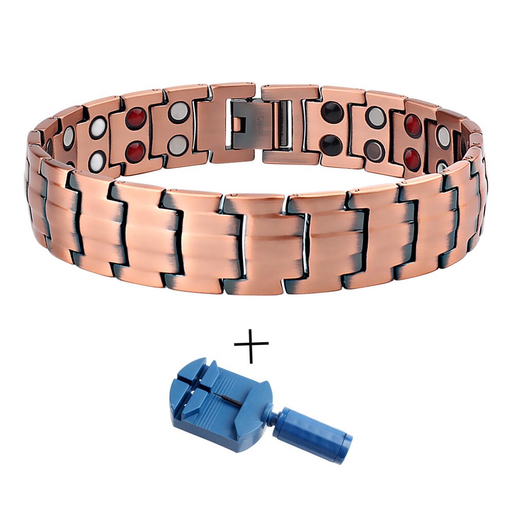 FINE4U – Bracelets magnétiques en cuivre B383 pour hommes, soulagement de l'arthrite, douleur, santé, Double rangée de 4 éléments, aimants puissants: Copper2