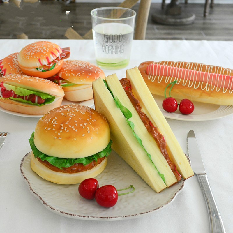 Simulering brød sandwich hamburger hund restaurant model dekoration forsyninger møbler artikler kunsthåndværk mad legetøj