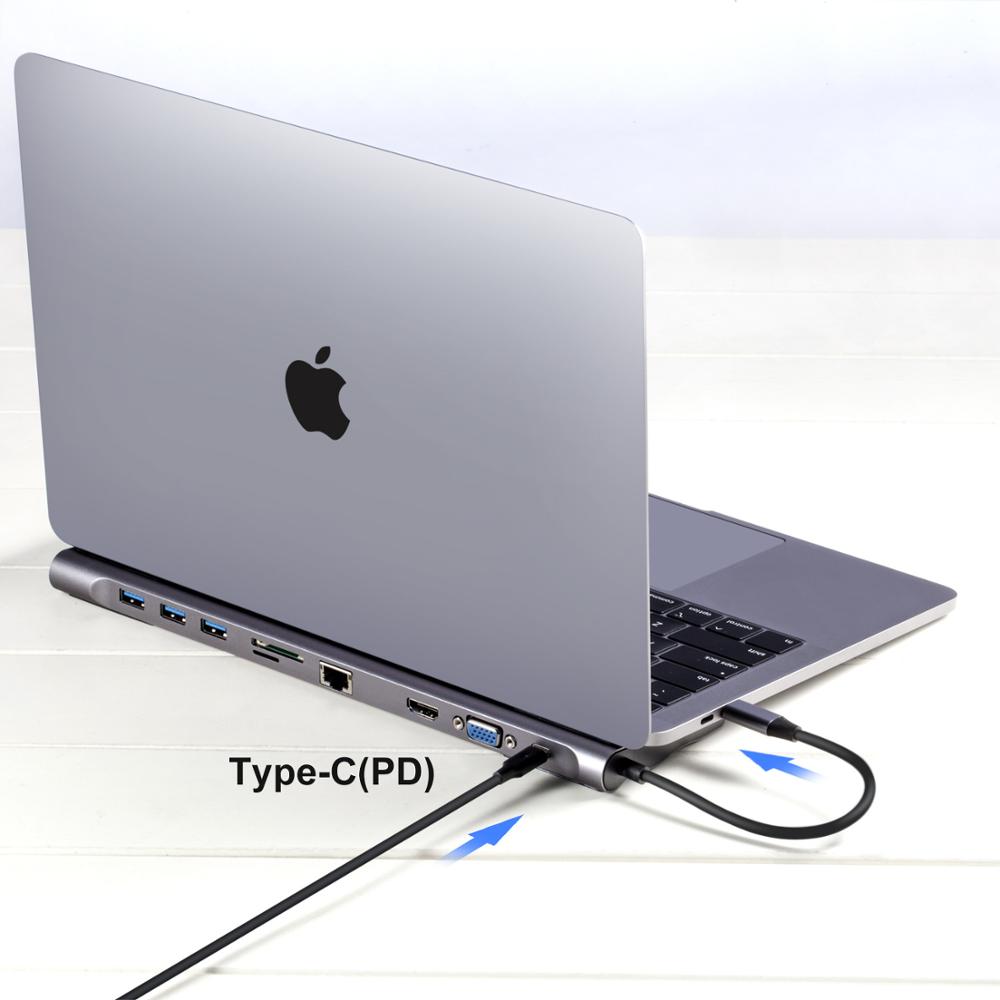 Usb c portátil docking station usb 3.0 vga rj45 pd usb hdmi-hub compatível para portátil macbook pro hp dell superfície lenovo