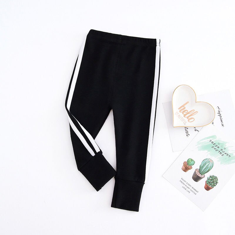 Streep Broek Baby Meisje Lente Beweging Peuter Algehele Broek Decoratie Leggings Zachte Losse Comfortabele Kids Kleding: black / 80