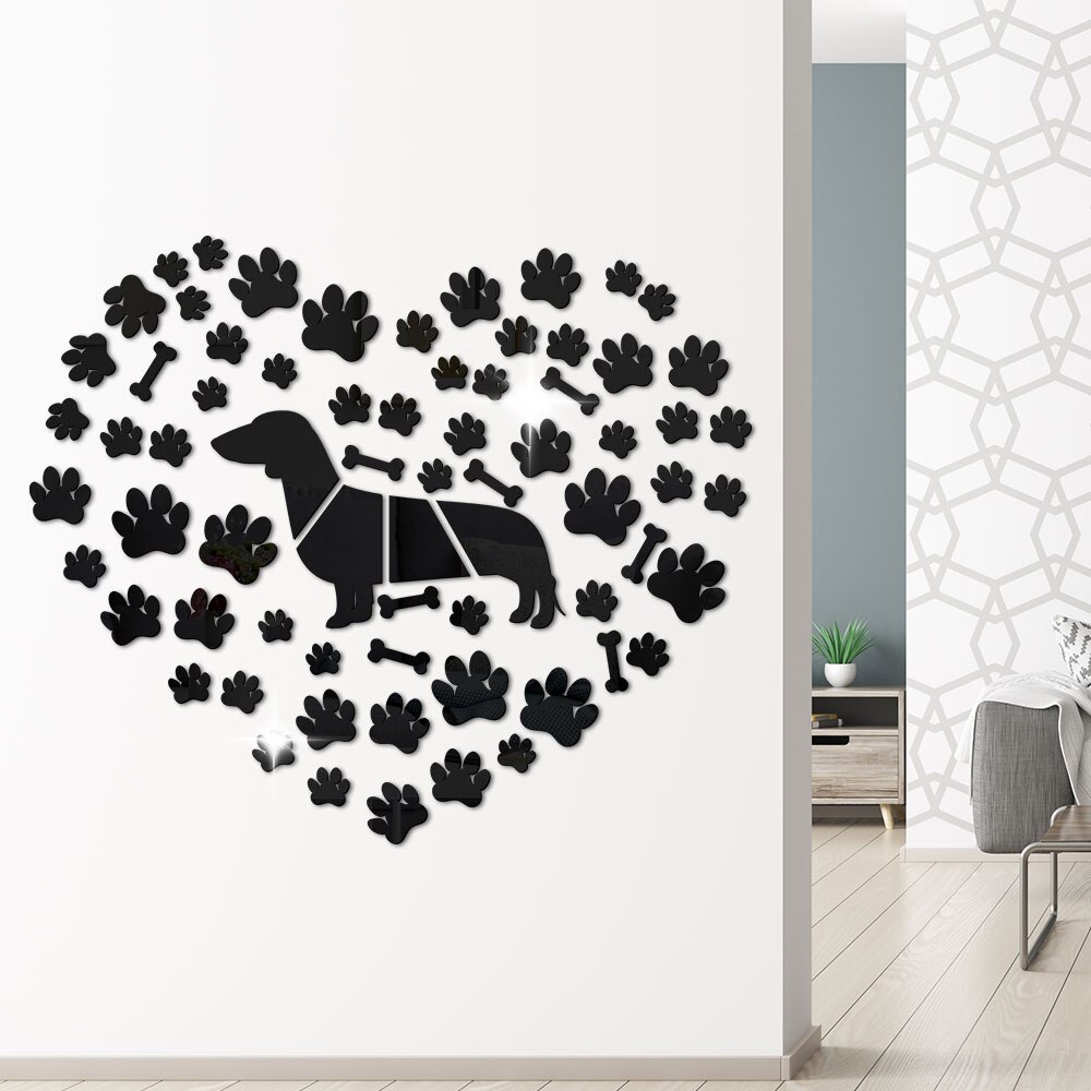 Teckel Hond Poten Hond Bone Acryl Spiegel Effect Muurstickers Worstje Hond Diy Giant Wall Art Decal Doxie Worst Hond home Decor