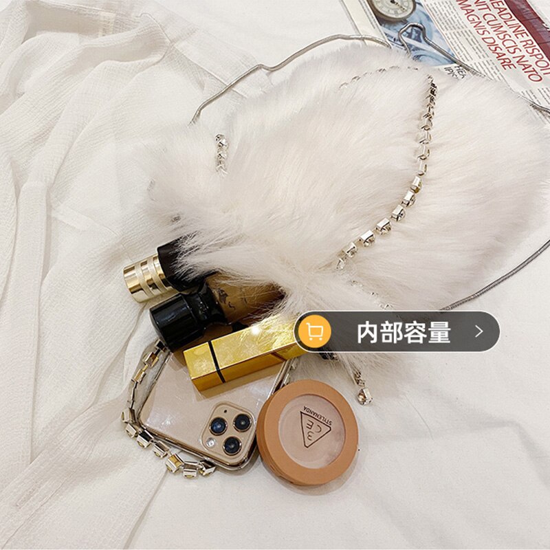 Plüsch-tragetasche für damen, 2022er -pack shopper, lässige frühlings- und sommerhandtaschen mit strassgriff und kette, beuteltasche