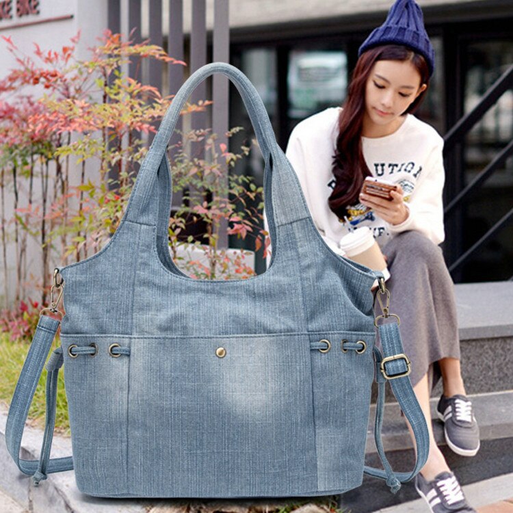 Rdywbu femmes Denim sac à bandoulière nouvelle jean voyage sac à bandoulière grand fourre-tout sac à main Mochila Bolsa B725