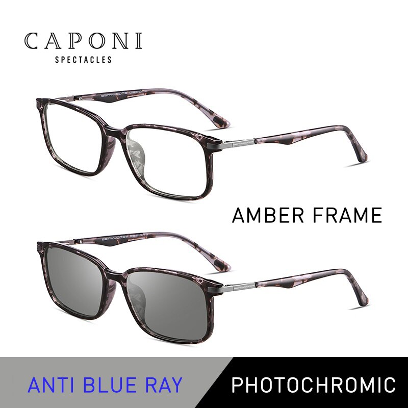 Caponi photochromic briller herre anti blue ray datamaskin briller for menn full frame uv lys blokkerende business mannlige briller  bf6105: Rav-fotokromisk