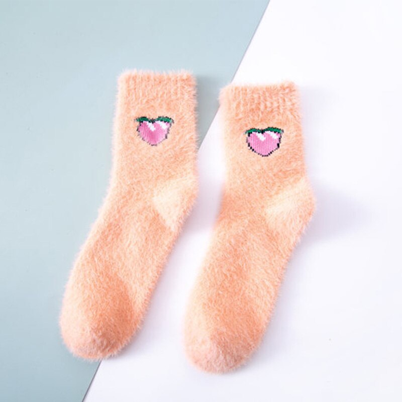 Qiwn 1 par vinter kvinnor roliga sportsockor söt tecknad frukt citron japansk harajuku skateboard yoga långa strumpor dam hemkläder: Rosa