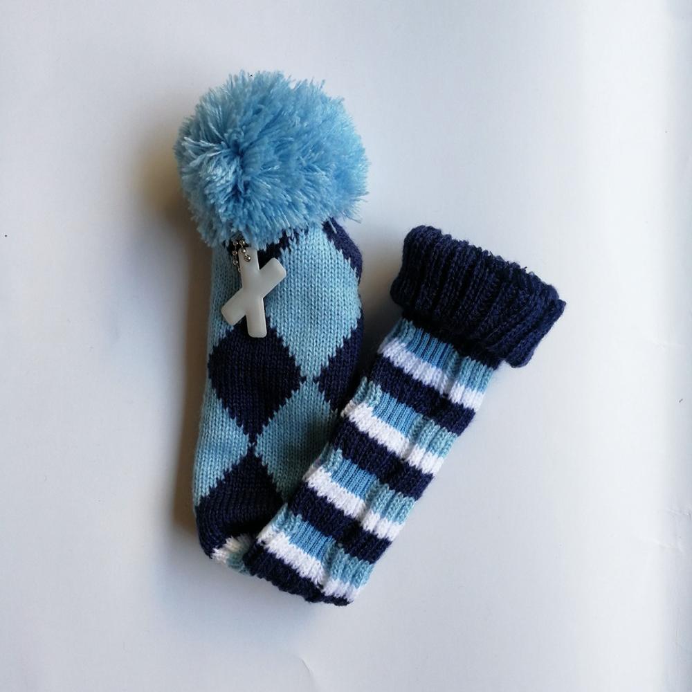 Funda clásica con pompón para la cabeza, para palos de Golf de punto de lana, cubierta para la cabeza híbrida con etiqueta X, 1 ud.: Blue